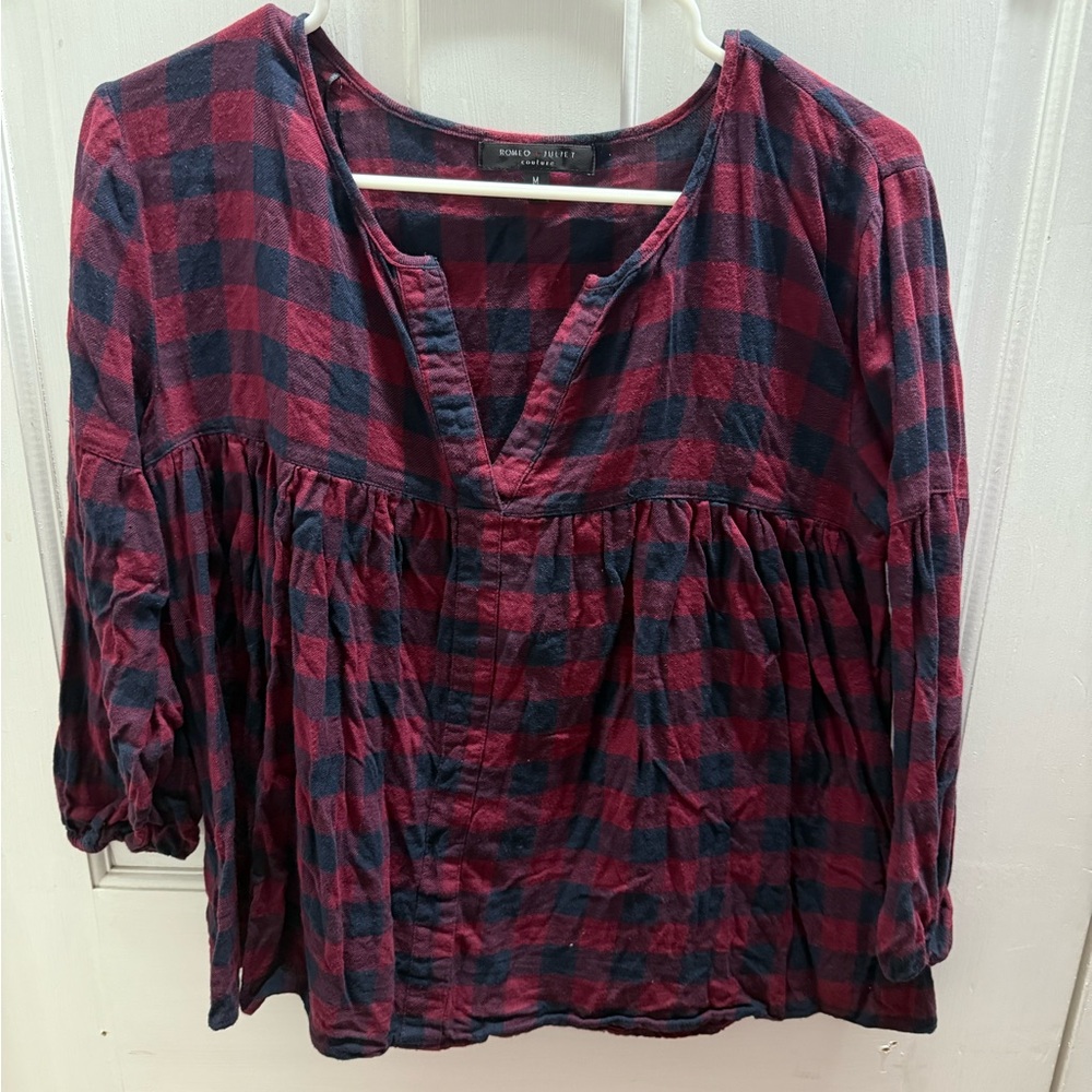 Romeo & Juliet Couture Red and Blue Plaid Blouse